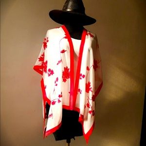 Sheer kimono with red flowers